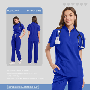 Conjunto de exfoliación suave y transpirable para mujer, pantalones de manga corta, cuello con cremallera, uniforme de trabajo para técnico de uñas de salón de belleza, venta al por mayor - Product Image 3