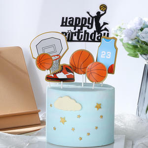 Suministros de decoración de pasteles de baloncesto de fútbol con temática deportiva accesorios de adorno de pastel de papel de feliz cumpleaños para graduación de niños - Product Image 1