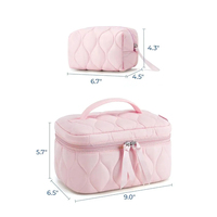Grande trousse de maquillage de voyage 2 pièces tendance, trousses à cosmétiques matelassées et moelleuses pour femmes, pochette de toilette à ouverture large, essentiels de voyage