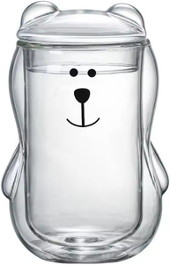 Vente en gros : Tasses en verre à double paroi avec couvercle, motif ours adorable, pour les amoureux, couleur ambre, pour une boisson saine - Product Image 2
