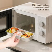 Boîtes alimentaires réutilisables en acier inoxydable 304 à 3 compartiments, entièrement scellées, sans transfert de saveur, avec couvercles en PP, anti-fuite et anti-odeur