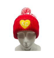 Bonnet en tricot jacquard Fair Isle style rétro avec pompon, patch cœur en acrylique, bordure pliée, unisexe, automne-hiver, haute qualité