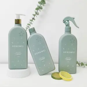 Plastik şampuan şişesi 400ML kare vidalı kapak mat saç kremi şampuan ve vücut yıkama losyonu Combo paketi basın boş PE OEM