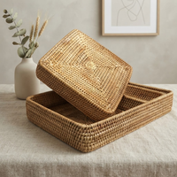 Ensemble de 3 plateaux de service en rotin tressé, écologiques, multifonctionnels, empilables, organisateurs de table pour cuisine et salon, vente en gros OEM