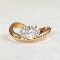 Bague de fiançailles solitaire ovale 0,5-3 carats avec bande ondulée, diamant de laboratoire cultivé, or massif 10K/14K/18K, certifié IGI CVD/HPHT, personnalisable