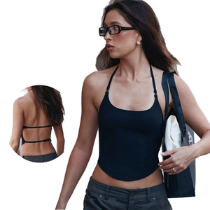 Camiseta de yoga para mujer con almohadillas push-up, transpirable, de alta elasticidad, elástica en cuatro direcciones, de secado rápido, sin espalda, ajuste ceñido - Product Image 1