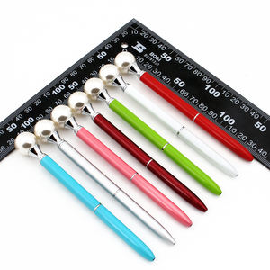Stylos à bille en métal avec perle décorative, gravure de logo, meilleur prix de gros - Product Image 2