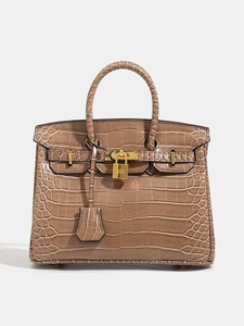 Sac à main de luxe pour femme en cuir véritable avec motif crocodile, poignée supérieure et fermoir - Product Image 6