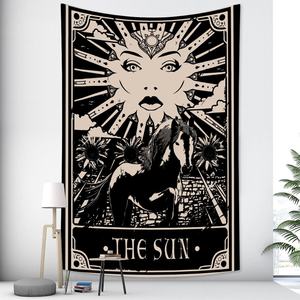 Tapiz de cartas de Tarot para el hogar, decoración colgante de pared con tema astronómico, luna, estrella, sol, arte blanco y negro, venta al por mayor - Product Image 4