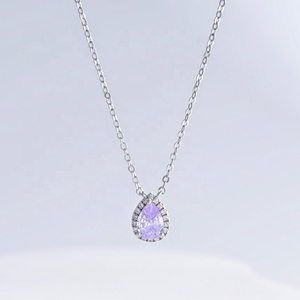 Collar de plata de ley 925 personalizado con circonita cúbica morada en forma de corazón, estilo delicado para mujer, ideal para novias, con circonita tallada en forma de rosa. - Product Image 4