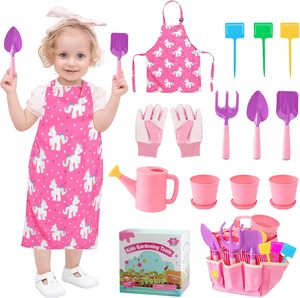 Pink Kids <strong>Gardening</strong> Tools Set Toy Kit with Rake, Shovel, Trowel, Watering Can, <strong>Gloves</strong>, Handbag, Flower Pot &amp; DIY Bookmarks - Product Image 2