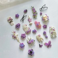 Moule à ongles en silicone transparent portable 3D style gothique Y2K, motifs papillon, rose, crâne, épines en relief, pour manucure DIY