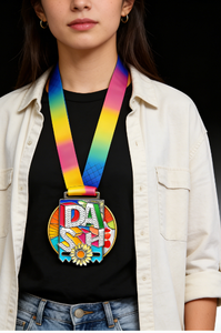 Medalla Personalizada 3D de Esmalte para Eventos DASH, Insignia Metálica Geométrica Colorida con Diseño de Margarita para Carreras y Carreras Benéficas - Product Image 2