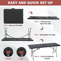 Table pliante en métal pour fêtes et événements en plein air (Blanc 6 FT 70x29) (Noir 6 FT)