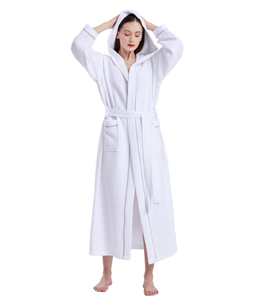 Tessuto Waffle in cotone 100% bianco di lusso Hotel Design <span class=keywords><strong>accappatoio</strong></span> da <span class=keywords><strong>donna</strong></span> <span class=keywords><strong>con</strong></span> <span class=keywords><strong>cappuccio</strong></span> nuovo - Product Image 4