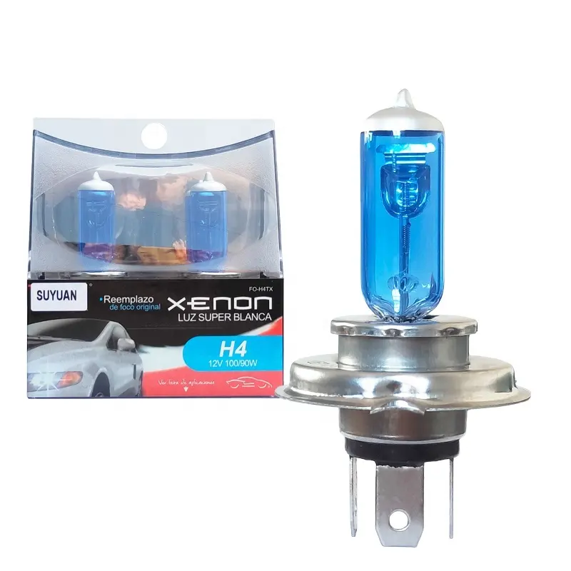 Alta qualidade lâmpada halógena H4 12V60/55W ultra branco xenon farol lâmpada com lupa caixa transparente para auto