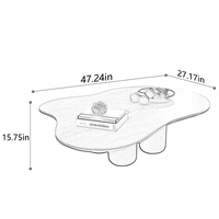Table basse moderne en forme de nuage irrégulière, plateau en MDF noyer, 4 pieds cylindriques, légère et facile à assembler pour le salon