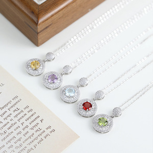 Collier pendentif halo en argent 925 fin, pierre naturelle ronde de 6 mm, résistant au ternissement, étanche, pour femmes - Product Image 3