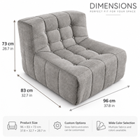 Fauteuil de sol confortable en chenille grise, canapé paresseux côtelé, siège tout en mousse compressé sous vide pour la lecture et le jeu