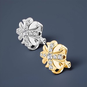 Clip-On <b>Earrings</b> Flower Shape Full Diamond Cross Iris Design Party Fashion Zinc Alloy Prong Setting - Product Image 1