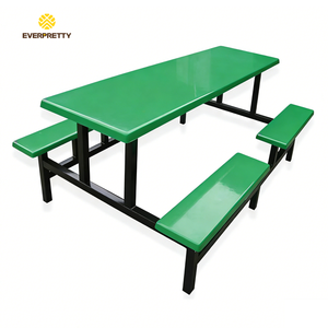 Ensemble de table et de chaises de salle à manger personnalisé pour 8 personnes, tables de <span class=keywords><strong>restaurant</strong></span> et chaises attachées pour les restaurants de restauration rapide, pour l'intérieur ou l'extérieur - Product Image 4
