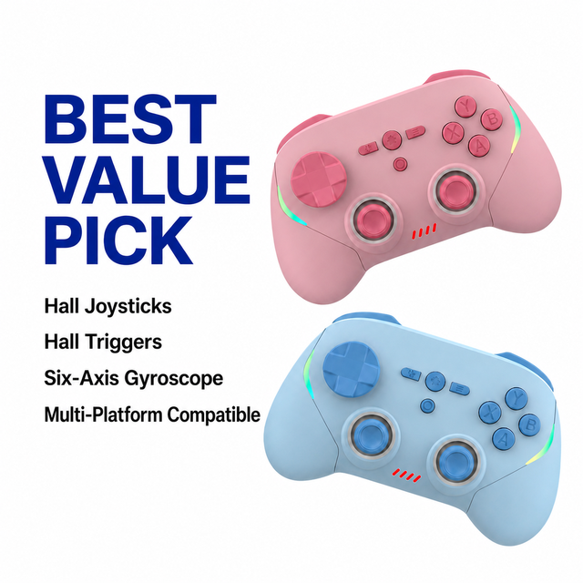 Wireless Game Controller for PC/ /Android with Hall-Effect Joysticks and Motion Control Gaming Handle Hall triggers