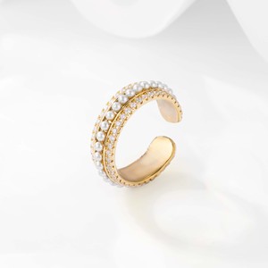 Muyu Pearl <b>Open</b> <b>Ring</b> Gold Silver Tone Pave Setting Geometric Shape Party Jewelry Fashion <b>Rings</b> - Product Image 2