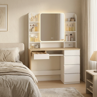 Bureau de maquillage en bois avec panneau LED écologique, rangement intégré et port de charge pour chambre moderne