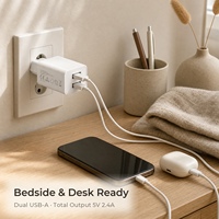 Chargeur rapide double USB flexible OEM/ODM 5V 2.4A 12W QC3.0 en matériau GaN, design compact, prises EU/US/UK/KR/BR, certifié CE RoHS