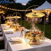 Matériel de restauration pour événements extérieurs : Plat de service rond de luxe 8L doré, chauffe-plat en acier inoxydable pour buffet de restaurant