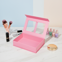 Boîte cadeau rose personnalisée avec fenêtre transparente et ruban, boîte d'emballage rigide magnétique pour cosmétiques et cadeaux