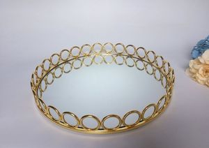 Modern Gold Round Ornate Metal Serving Mirrored <strong>Tray</strong> with Circles for Jewelry <strong>Makeup</strong> Chrom Tablett - Product Image 6