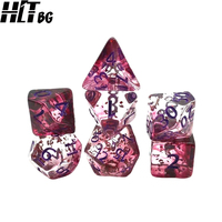 Ensemble de dés DND transparents noir or violet rouge scintillant 16 mm 7 pièces, dés polyédriques en acrylique à coins arrondis, vente en gros personnalisée