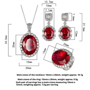 High Quality Eco-friendly Copper Oval Cut 15*20mm Red Cubic Zirconia Wedding Bridal Necklace <b>Earrings</b> Rings 3Pcs Jewelry <b>Set</b> - Product Image 2