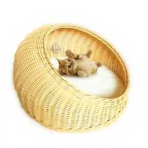 BunnyHi MW002 Snooze Fest Straw Play Rattan Dog Basket Cat Storage Window Bed Wicker Camas Para Perro Cave Cat Bed