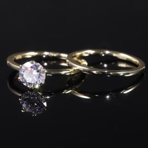 IGI Ccertified 1 quilate redondo Cvd Hpht Lab anillo <span class=keywords><strong>de</strong></span> bodas conjunto <span class=keywords><strong>14</strong></span> quilates Au 750 oro Moissanite CZ 925 anillos apilables <span class=keywords><strong>de</strong></span> plata - Product Image 4