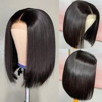 Vente de gros Perruques Bob lisses pas cher Perruques en dentelle naturelles courtes hd Perruques en cheveux humains indiens vierges à lacet frontal transparent coupe lutin