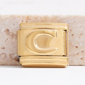 Accesorios de Moda para Pulseras: Dijes de Letras Convexas de Acero Inoxidable Bañado en Oro, para Pulseras de Charms Italianos DIY - Product Image 4