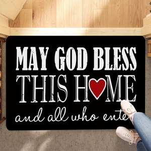 1 tappetino di benvenuto ispirazionale con stampa 'May God Bless This Home', resistente, antiscivolo, lavabile in lavatrice, assorbente, per bagno. - Product Image 5