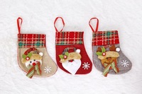 Chaussettes de Noël décoratives, Pendentifs Père Noël, Bonhomme de neige, Cerf, Sapin de Noël, Sac cadeau en tissu non tissé, lin, velours, à carreaux