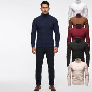 Vente en gros de tricots chauds à la mode en crochet pour hommes en coton doux pull à col haut pour l'hiver tricots à manches longues pour hommes - Product Image 1