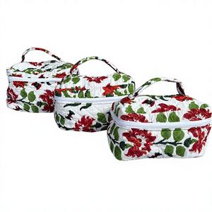 Vintage Waterproof Quilted Cotton Fabric Floral Print Cosmetic <b>Bag</b> (Most Common Name) <b>Makeup</b> Organizer <b>Vanity</b> Pouch Travel - Product Image 4