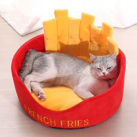 Lit pour animaux de compagnie en forme de frites, doux et chaud pour l'hiver, nouveau modèle, de haute qualité, en éponge, pour chat et chien, rond et orthopédique, vente en gros