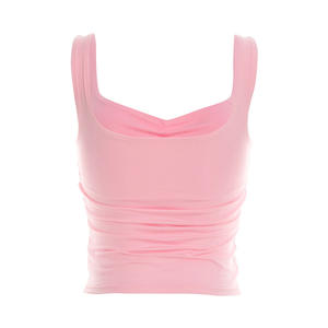 Viviblook J26TP056 Débardeur d'été sexy pour femme, couleur unie, plissé, orné de perles, style camisole, crop top pour femmes - Product Image 6