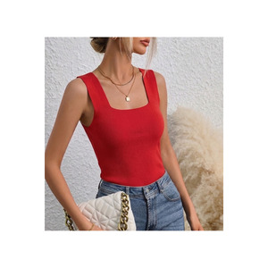 Top corto rojo para mujer con tirantes gruesos, lycra completa, talla estándar Smlxl, 60 cm de largo - Product Image 1