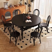 Table à manger extensible vintage de style mid-century moderne en bois massif, forme ronde/rectangulaire, pour petits espaces, hôtel, appartement