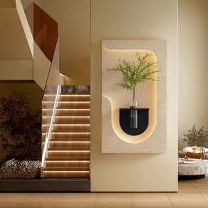 Peinture murale en <span class=keywords><strong>grès</strong></span> tridimensionnelle, plante verte hydroponique, crème de vent pour la maison, pour le salon, l'entrée, art mural - Product Image 2