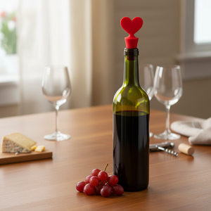 Heart-Shaped Silicone <b>Wine</b> Stoppers with Unique Cap - Product Image 3