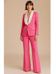 Women's Hot Pink Two Piece Suit Set Tailored Blazer and High Waist Flared <b>Pants</b> with Slit Hem Modern Business Wear Wholesale - Product Image 1