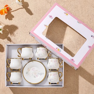 High Grade Bone China Coffee Cup Saucer <b>Set</b> Gold Rim Flower Pattern Gift Box For Home Afternoon <b>Tea</b> Gift - Product Image 1